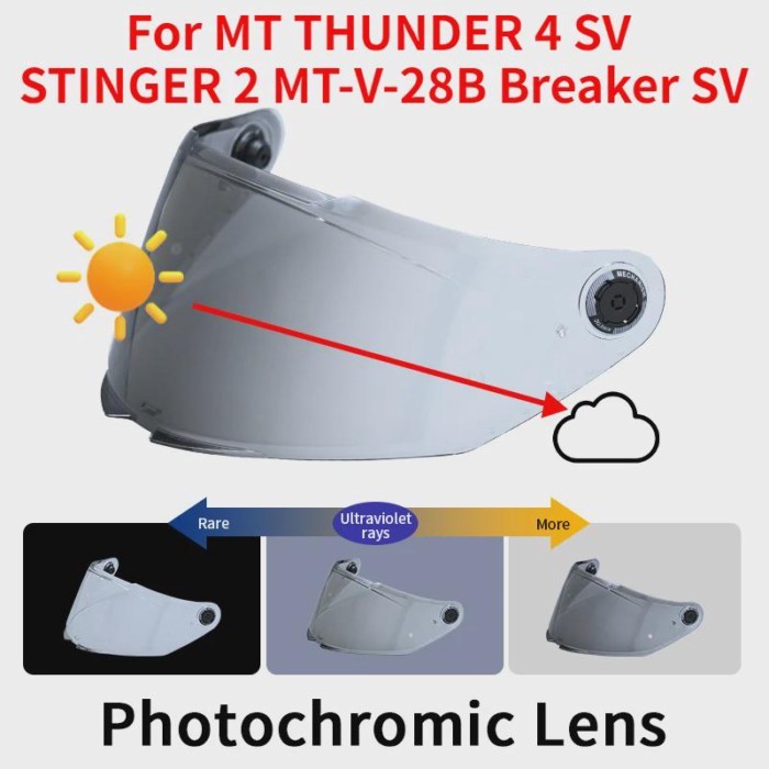 Photochromic Helmet Visor for MT THUNDER 4 SV STINGER 2 MT-V-28B Breaker SV Replacement shield Gogg