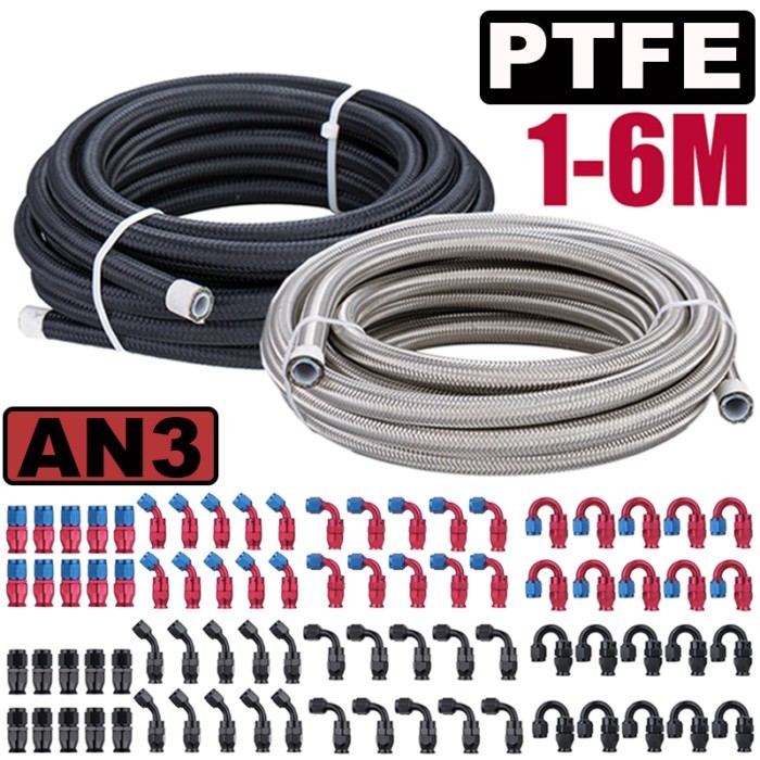 1~6M AN3 3AN Nylon Stainless Steel PTFE Brake Hose E85 Engine Fuel Oil Turbo Cooler Line Pipe Tube