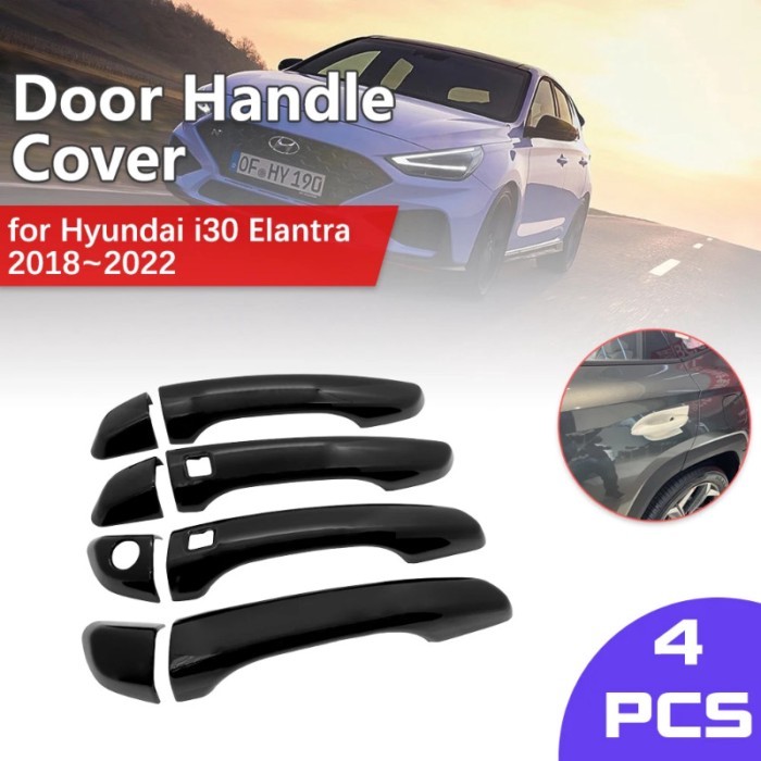 Carbon Black Fiber Door Handle Cover for Hyundai i30 Elantra GT PD i30N 2018~2022 2019 Cap Set Catc