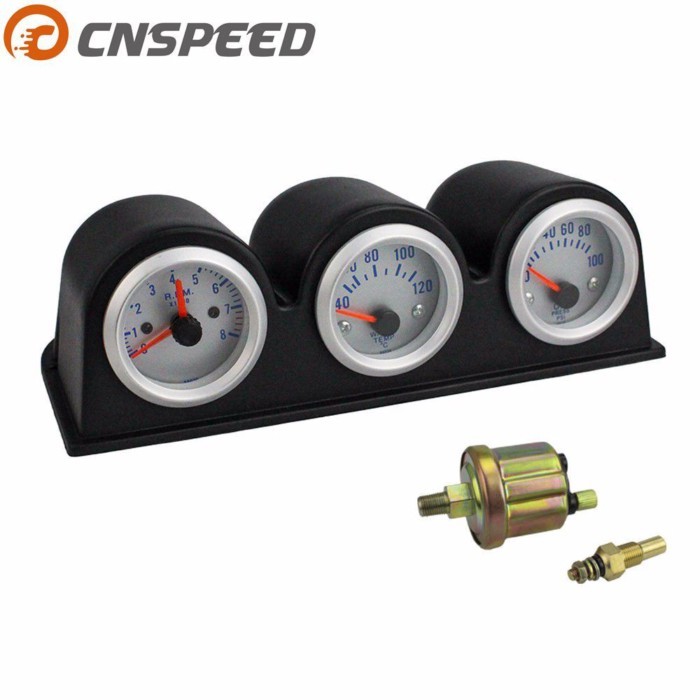 CNSPEED 2'' 52MM Triple gauge kit Tachometer RPM Water Temperature Gauge Oil Press Pressure Gauge C