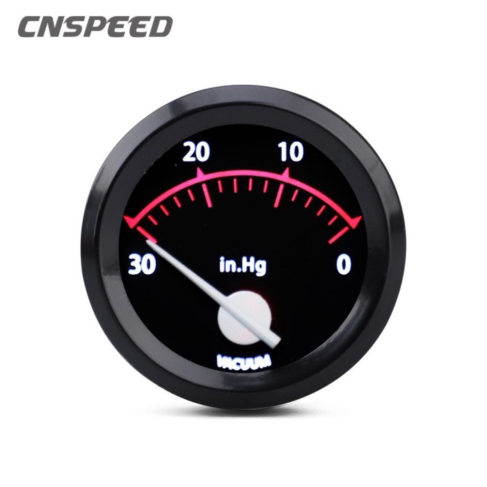 2"; 52mm Universal Car Vacuum Gauge Auto Pointer 0~30 In.Hg 12v Vacuum Meter Black Shell Red Led Wi