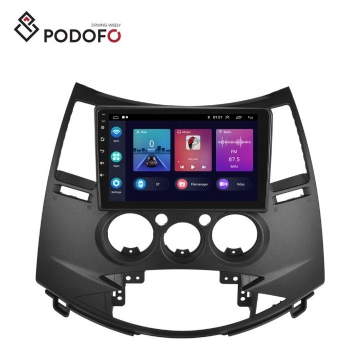 Podofo 9'' Android 13 Car Radio For Mitsubishi Grandis 2006 CarPlay Android Auto GPS WiFi BT FM RDS
