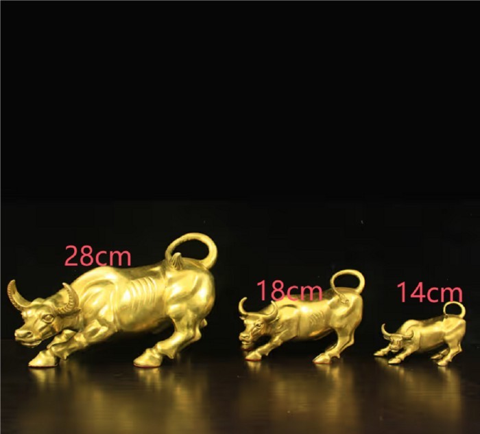 [Wangshi Jinniu] Wall Street Bulls bronze statue Pure brass precision cast ornament. 28*17*17cm 1.7