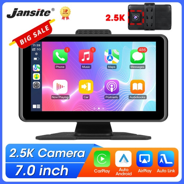 Portable 7 inch Car DVR 2.5K Camera Dash Camera Wireless Carplay Android Auto Car Stereo Support 10