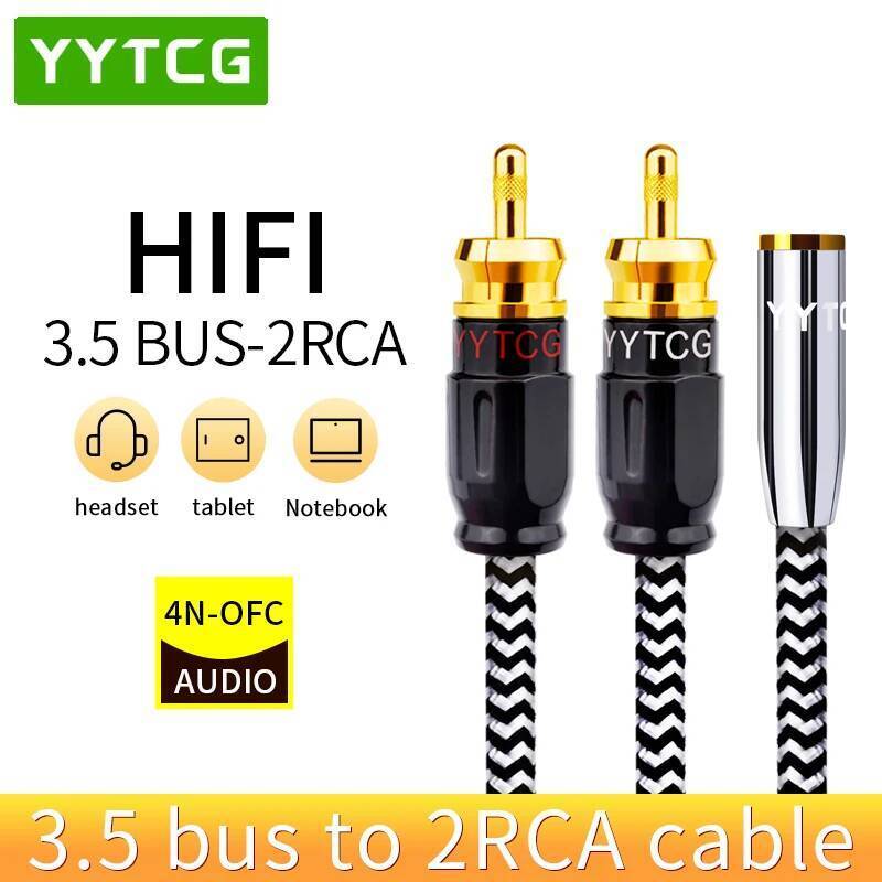 Hifi สาย RCA 2 RCA ชาย 3.5 มม.แจ็คหญิงอะแดปเตอร์เสียง Aux สําหรับ iPhone Edifer โฮมเธียเตอร์ DVD VCD