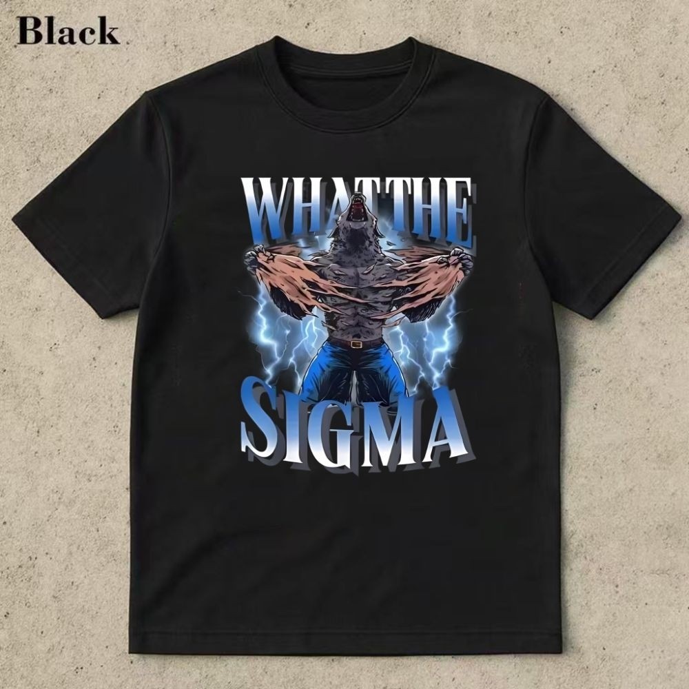 What The Sigma Wolf Man เสื้อยืดแขนสั้นฤดูร้อนไฟฟ้า