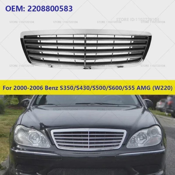 For 2000-2006 Mercedes-Benz S350/S430/S500/S600/S55 AMG (W220) Front Grille Grill Bumper Engine Coo