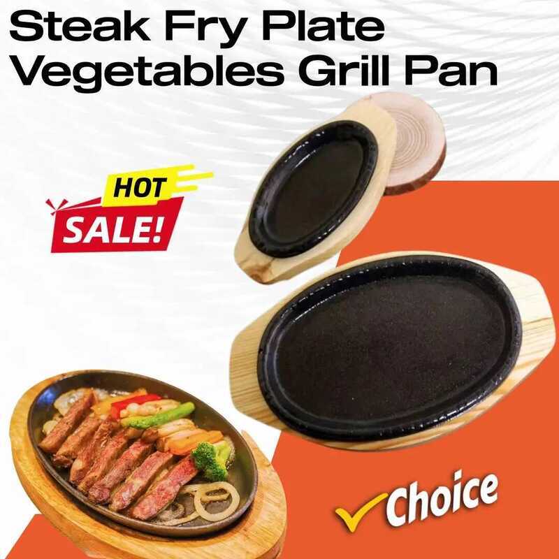 C Cast Iron Steak Plate Fajita Pan With Wooden Tray Steak Griddle Serving Steak Tray Barbecue Grill