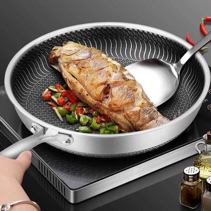 C 316L Stainless Steel Frying Pan Frying Pan Household Flat Bottomed Pan Frying Steak And Egg Pan U