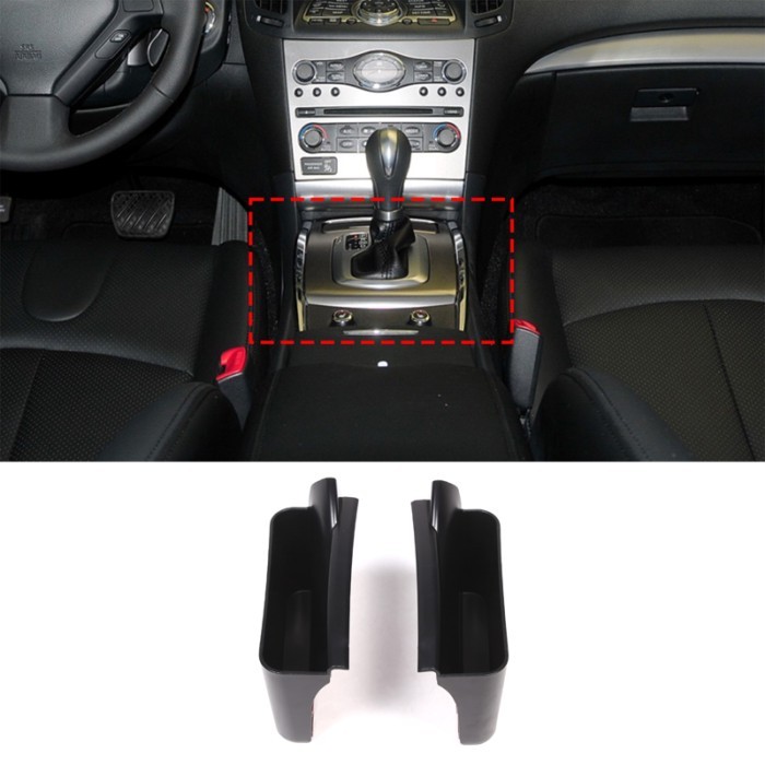 For Infiniti G25 G37 2007-2013 ABS Black Center Console Side Storage Box Multi-Function Mobile Phon