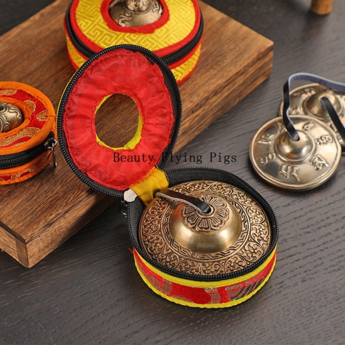 Handmade Copper Tingsha Bells Nepal Cymbals Tinkle Bell with Bag Retro Tibetan Bells Yoga Meditatio