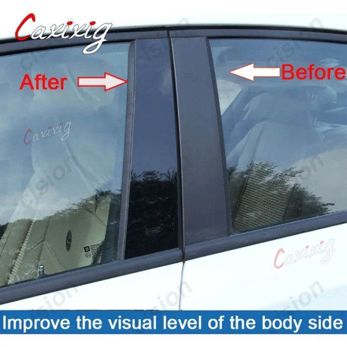 6x Carbon Fiber Black Car Door Window Column BC Pillar Post Trim PC Material Sticker For Volkswagen