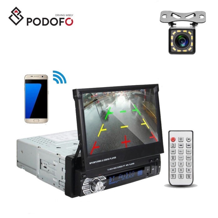 (EU Stock) Podofo Autoradio 1 Din Radio Car 7" HD Retractable Touch Screen MP5 BT SD FM USB Car MP5