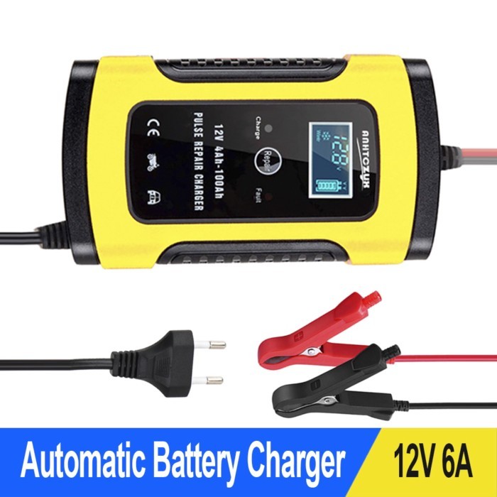 12V 6A Automobile Battery Charger Intelligent Pulse Repair Digital LCD Display Lead Acid Battery-Ch