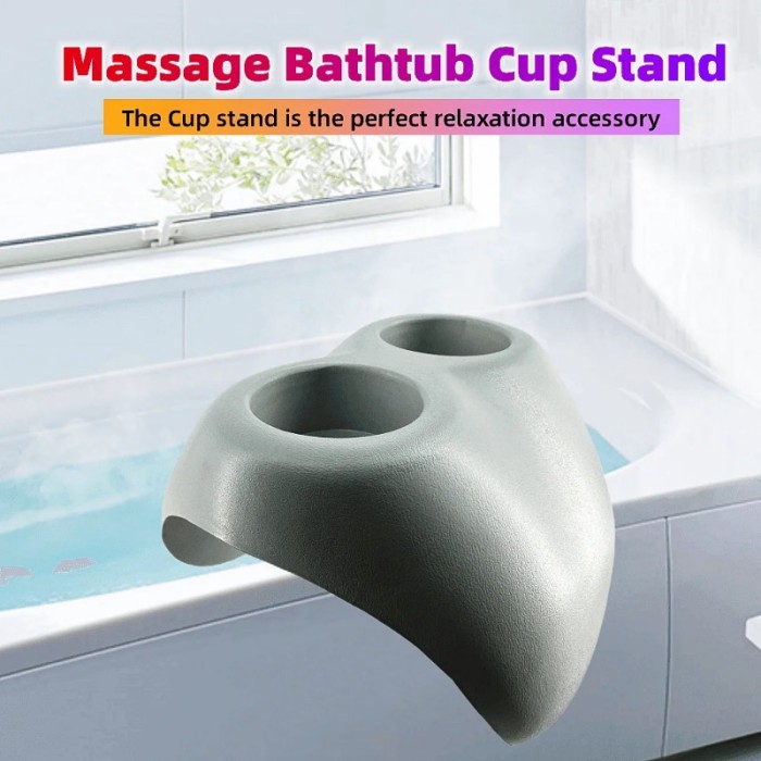 Soft PU Massage Bathtub Cup Stand Light Gray Shower Bath Spa Bracket For Wine Beer Drink Coffee Bat
