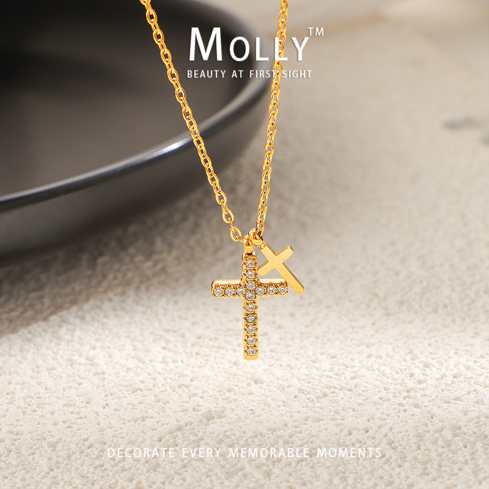 สแตนเลสคู่ข้ามหินสร้อยคอผู้หญิง,Non Tarnish Gold Plated Hypoallergenic Minimalist Non Fade เครื่องประดับ