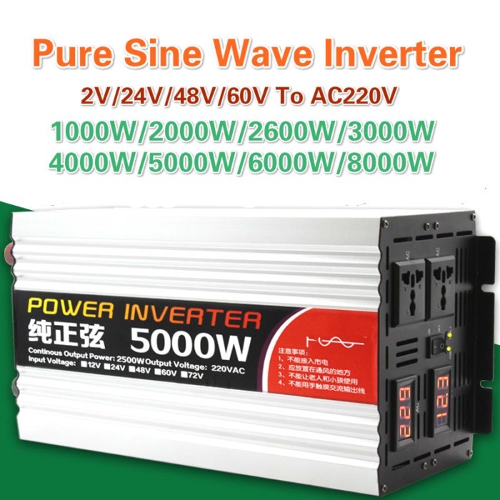 Pure Sine Wave Inverter 2000W 5000W 8000W Power Solar Car Inverter LED Display DC 12V 24V 48V 60V T