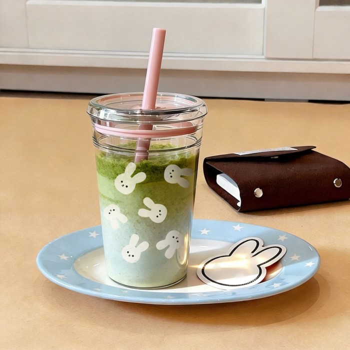 ถ้วยฟาง ถ้วยแก้วกระต่ายถ้วยกาแฟน่ารักเครื่องดื่มสร้างสรรค์พร้อมฝาปิด