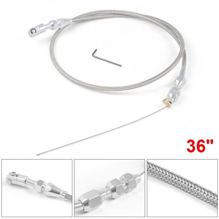 36" Throttle Gas Cable Kit Stainless Steel Braided For Chevrolet/Chevy 97-07 LS1 Engine 4.8L 5.3L 5