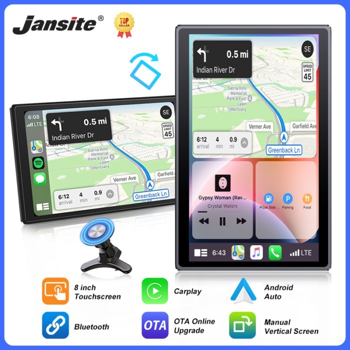 Universal 8 inch IPS Rotatable Touch Screen Car Radio Wireless Carplay & Android Auto WIFI Video Pl