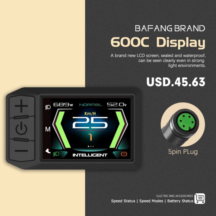 Ebike Display LCD 600C Bluetooth Navigation Multilingual eBike Computer 9 PAS For Bafang Mid Drive