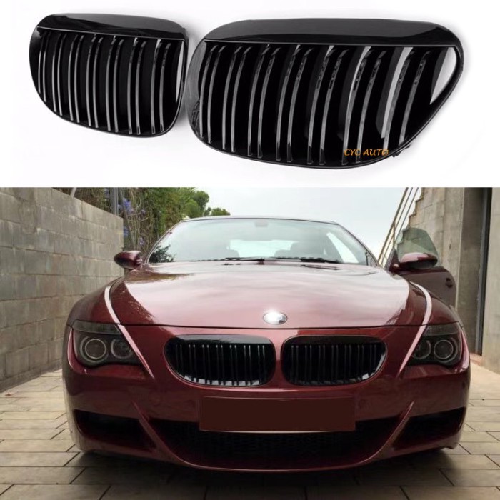 E63 car Double trip Gloss black grille For BMW 6 series E63 grille 2006 2007 2008 2010