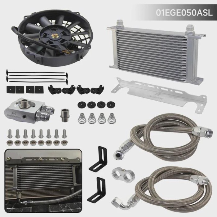 Oil Cooler Kit Universal 19/25 Row +w/ Bracket 7" Electric Fan Kit Thermostatic 73±0.5° AN10 7/8"-1