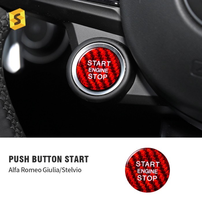 Real Hard Carbon Fiber Engine Start Stop Button Trim Sticker For Alfa Romeo Giulia Stelvio Upscale