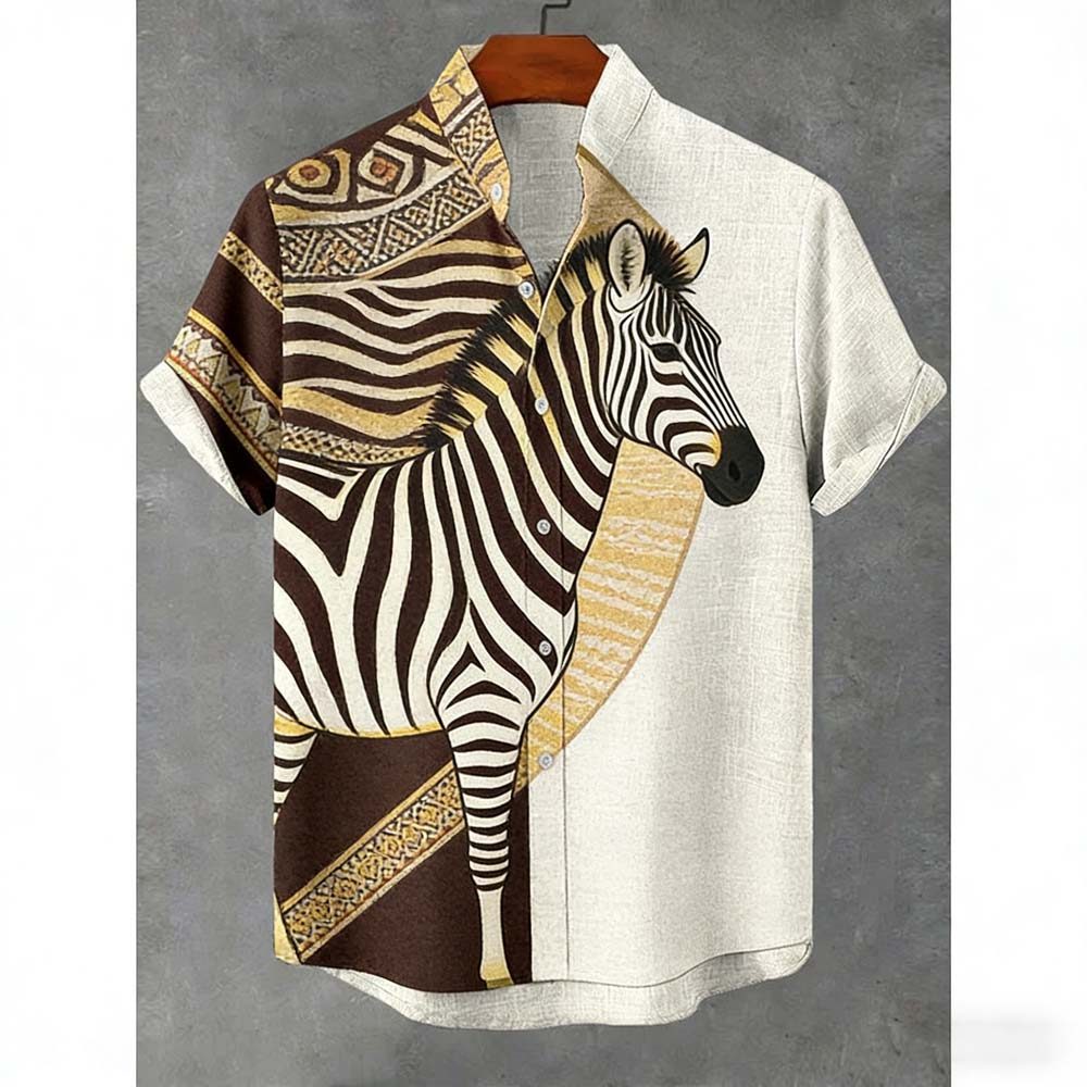 เสื้อแฟชั่นผู้ชาย พิมพ์สัตว์ม้าลาย สไตล์สตรีทแวร์ ระบายอากาศสบาย
