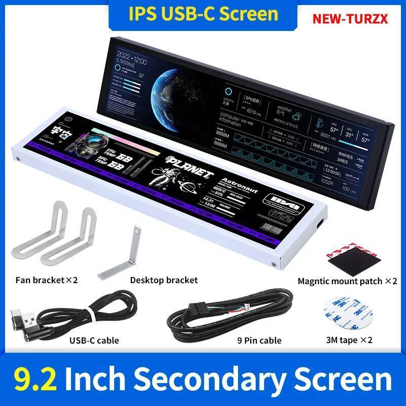 9.2 นิ้ว IPS USB หน้าจอรอง TURZX 1920x462 สมาร์ทหน้าจอไม่จําเป็นต้อง AIDA64 Type-C PH อินเทอร์เฟซ CP