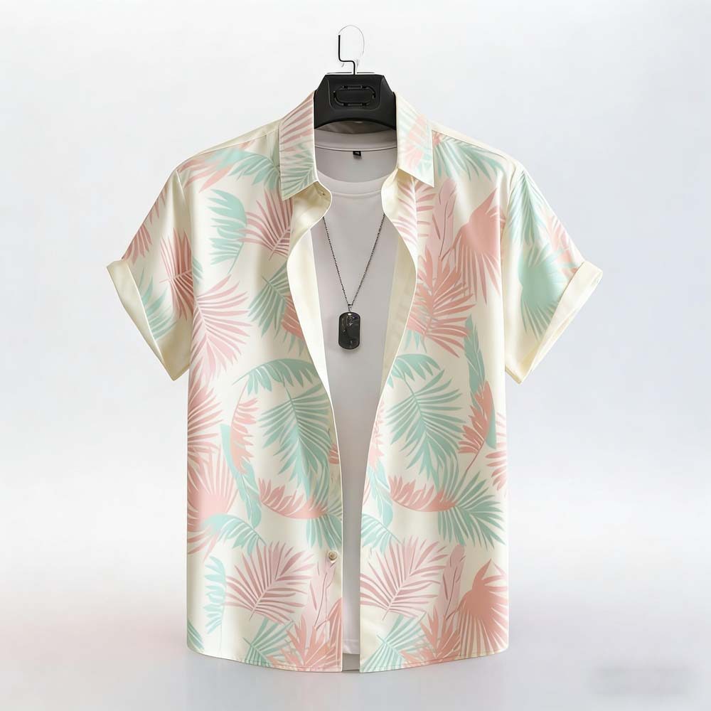 เสื้อฮาวายแขนสั้นทรงหลวมพิมพ์ลายวินเทจ เหมาะสำหรับชายหาดในฤดูร้อน