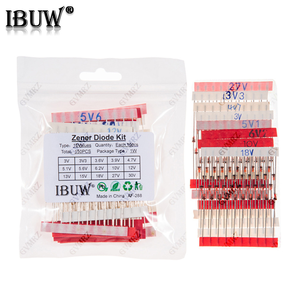 150PCS 15 ค่า 1W Zener Diode Kit 3V-30V สําหรับแรงดันไฟฟ้าระเบียบโครงการอิเล็กทรอนิกส์