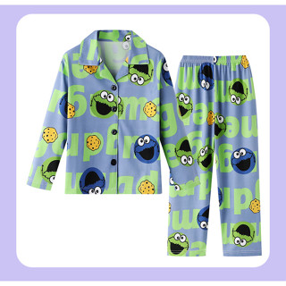 ชุดนอนลายSesame Streetสำหรับเด็กอายุ9-10ปี แขนยาวดีไซน์ใหม่ป…