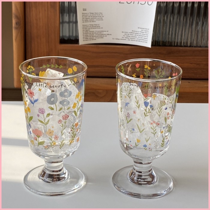 Retro French Romantic Goblet, แก้วดอกไม้ฤดูใบไม้ผลิ, ถ้วยขนมหวาน, ถ้วยนม Niche Simple, ทนอุณหภูมิสูง