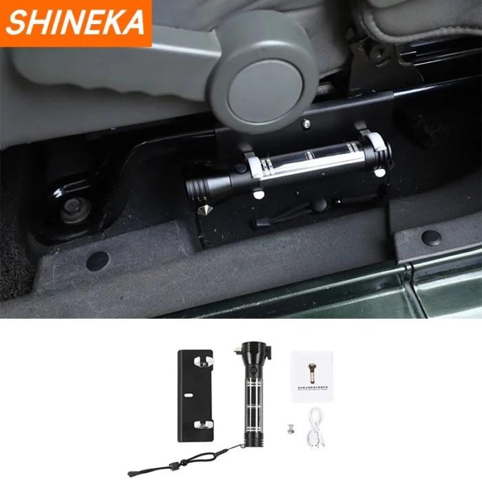 Multifunction Flashlight Safety Hammer For Jeep Wrangler JK JL Car Solar Escape Rescue Accessories