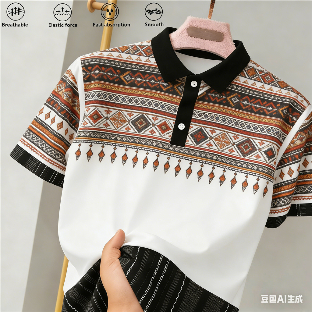 เสื้อโปโลแขนสั้นสไตล์เรโทร สำหรับชาย สบายๆ ในซัมเมอร์ พร้อมลายแบบ STREETWEAR