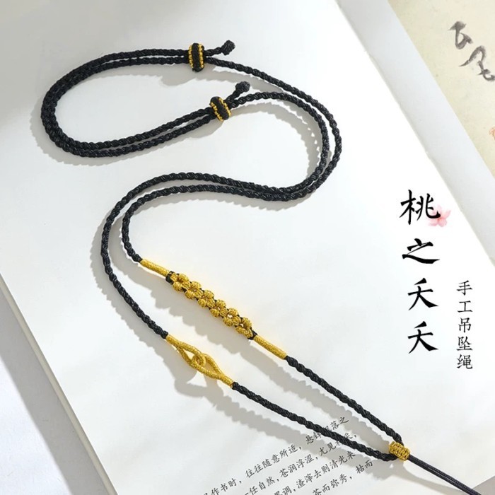 Pure Hand-Woven Four-Strand Braided Peach Blossom จี้สร้อยคอ Lanyard ใหม่สไตล์จีน Red String พร้อม