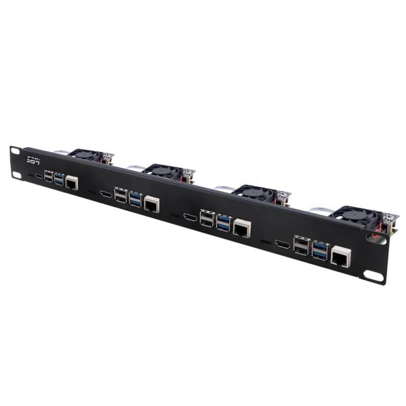 PI4-1U-TRACK-KIT, 1U Rack Kit สําหรับ Raspberry Pi 4, 19′′′′ Rackmount สูงสุด 4 หน่วย