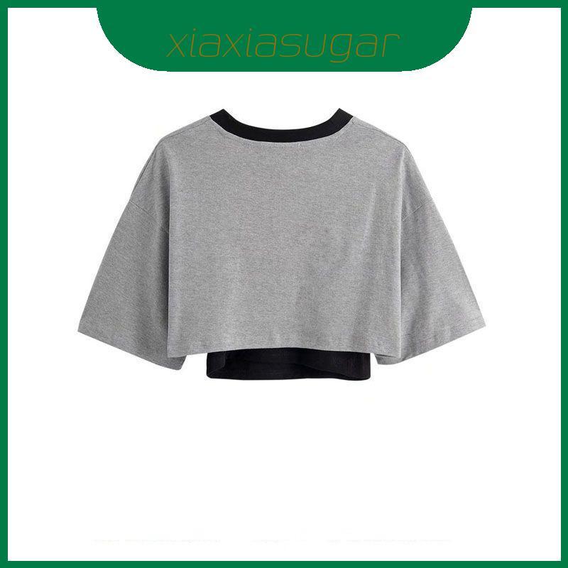 Vintage American Letter Print T Shirt Set Short Sleeve Cotton Casual For Outfit Women