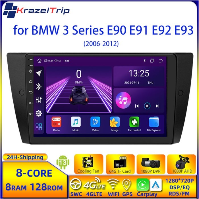 8 Core 4G WIFI Car Radio Stereo for BMW 3 Series E90 E91 E92 E93 2006 - 2012 Carplay Android Auto Q