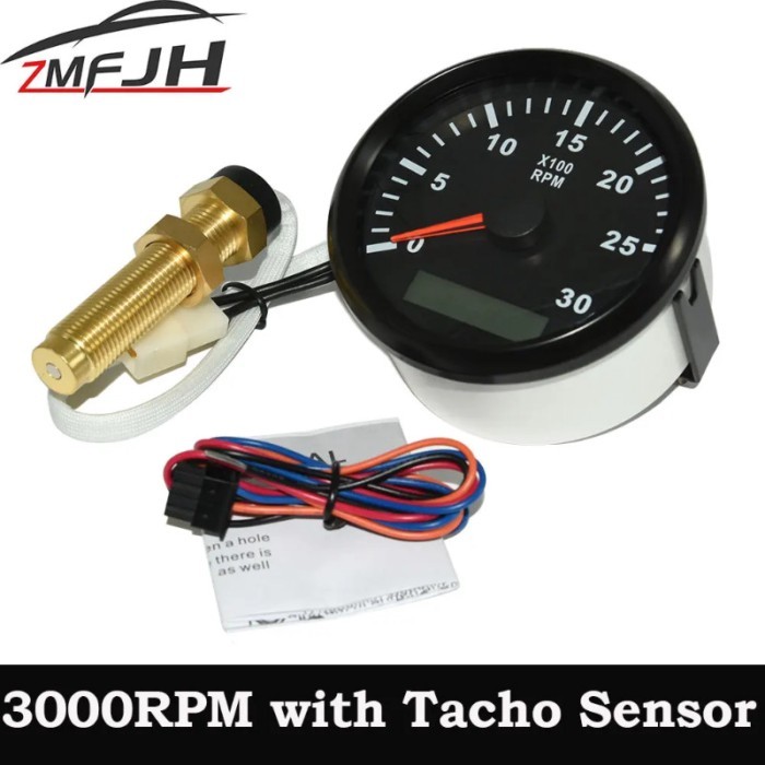 AD 85mm Car Marine Tachometer Gauge 0-3000RPM LCD Tacho Hour Meter Waterproof Motorcycle RPM Gauge