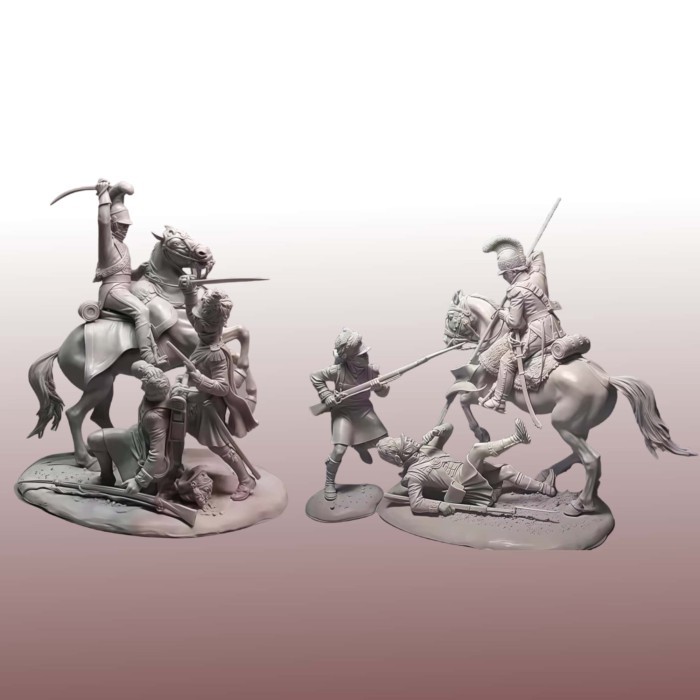 54mm resin model GK, Knight (6 people, 2 horses), unassembled and unpainted kit