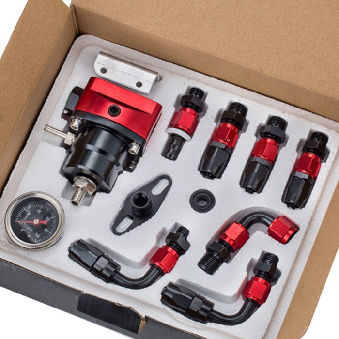 Red & Silver Fuel Pressure Regulator Kit 100/160psi Fuel Pressure Regulator Kit with gauge AN6 Fuel