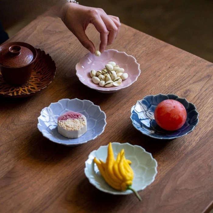Ceramic Lotus Fruit Dishes Handmade Pastry Plate Self-help Display Home Table Decoration Trays Shar