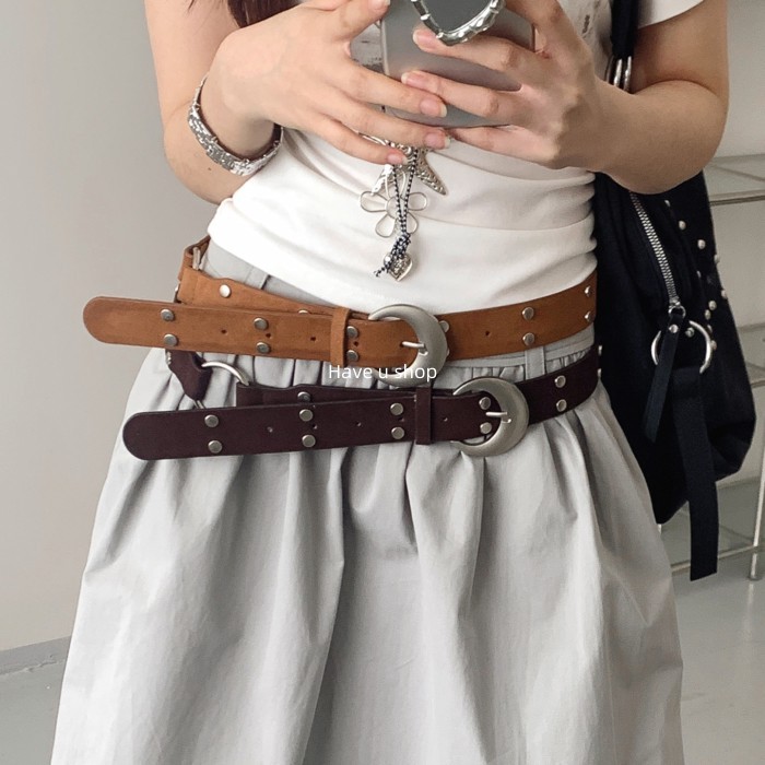 Have u shop Retro Suede Suede Rivet Belt Womens Niche Matching Skirt Jeans Belt Accessories Stitchin