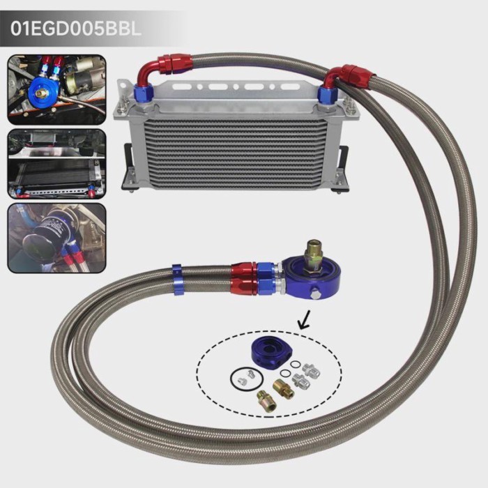 Universal 16 Row 248mm AN10 Engine Transmission Oil Cooler w/Bracket + Aluminum Filter Hose End Kit