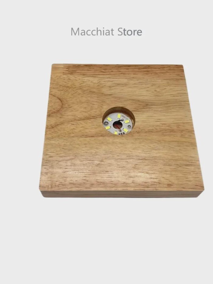 15CM Solid Wood Light Base USB Plug-in Bed Decoration Night  DIY Retro Creative Round Lamp Holder