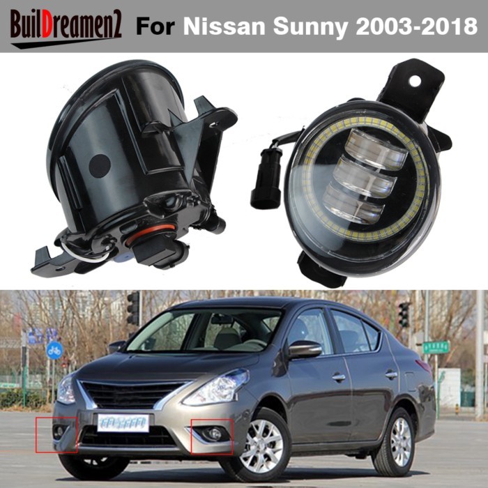 2 Pieces Car Right + Left Angel Eye Fog Light DRL For Nissan Sunny 2003-2018 30W H11 LED Fog Daytim