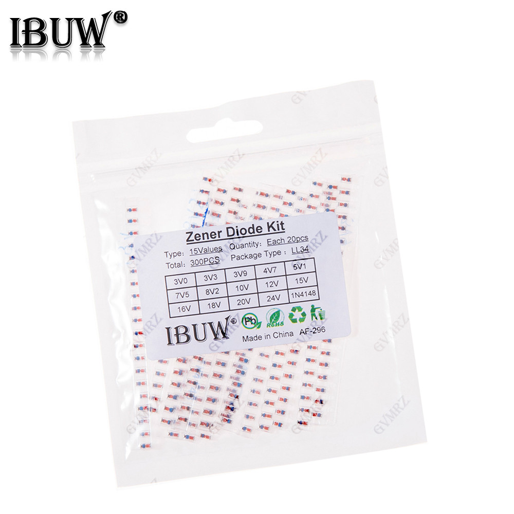 300PCS 16Values Zener Diode Kit 3V0-24V 1N4148 LL34 สําหรับโครงการระเบียบแรงดันไฟฟ้า