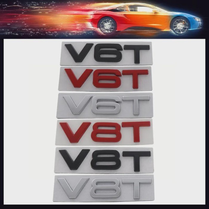 3D V8T V6T V6 V8 T car Hood Fender trunk Rear Bonnet Nameplate Decal Emblem Badge Sticker for A1 A3